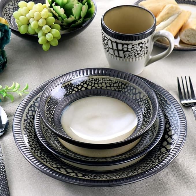 16 Piece Stoneware Dinnerware Set Ceramic Dishes Tableware of Plates Dinner Sets Plate Dish Food Dining