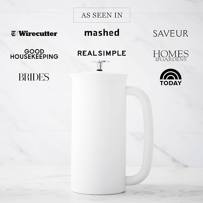 ESPRO - P7 French Press - Double Walled Stainless Steel Insulated Coffee and Tea Maker with Micro-Filter - Keep Drinks Hotter for Longer (Matte White 18 Oz) Cleaning Powder