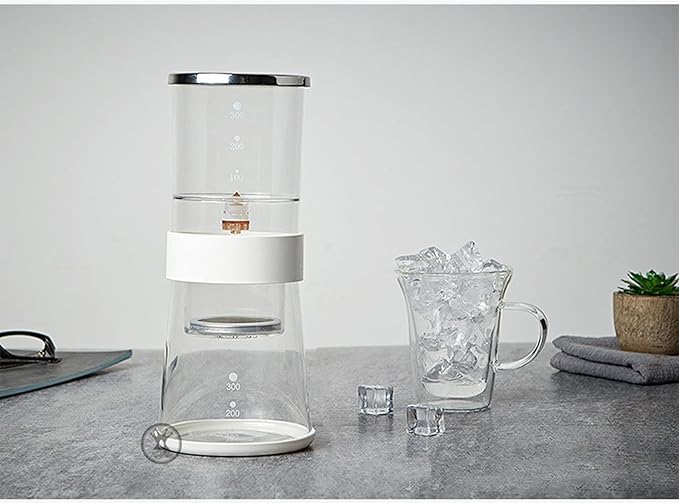 Ice Drip Coffee Pot 400ML Cold Brew Coffee Maker Filter Glass Percolators Espresso Kitchen Barista with Reusable Stainless Steel Filter