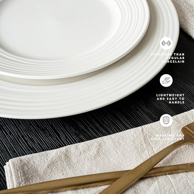 New Bone China 12 Piece Dinnerware Set Santorini Collection (Wave) White Daily Use China Embossed Tableware Service for 4
