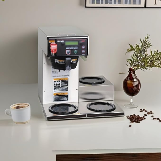 BUNN Axiom DV-3 Dual Voltage Automatic Commercial 12-Cup Coffee Maker 3 Lower Warmers 38700.0009Grey 7.5 Gallons