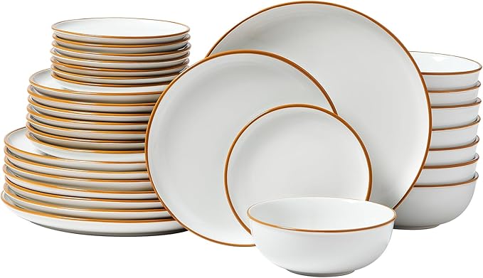 VEVOR Dinnerware Set Service for 8 (32 PCS) Round Plates and Bowls Sets Scratch Resistant Ceramic Dinner Ware Dishwasher and Microwave Suitable Kitchen Dish for Dessert Salad Soup Pasta White