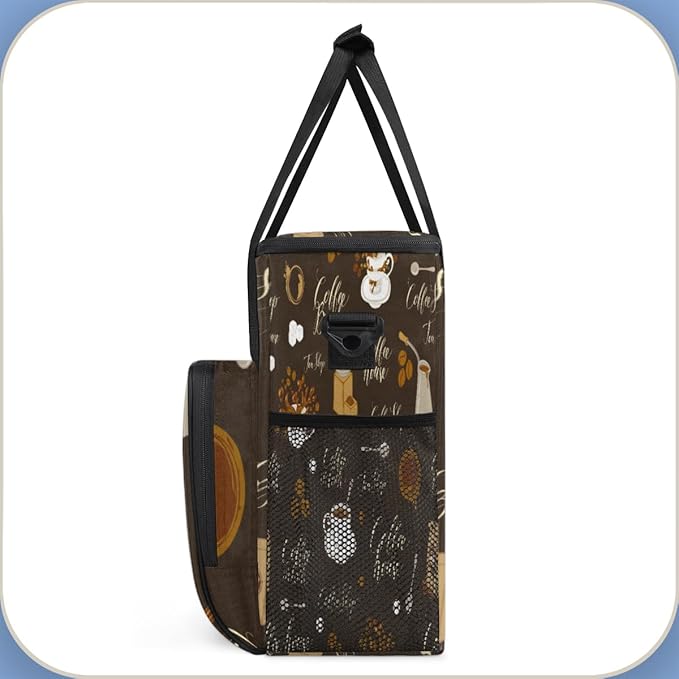 Retro Coffee Maker Carring Bag Tea and Coffe Travel Carrying Storage Tote Bag Compatible with Keurig K-Mini or K-Mini Plus Portable Single Serve Coffee Brewer Case with Pockets for K-cup Pods