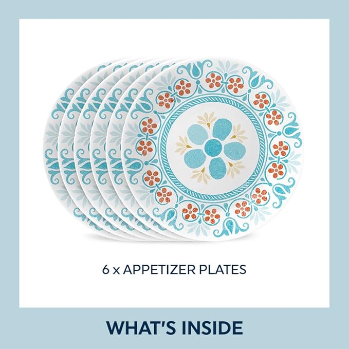 Corelle Vitrelle 6-Piece (6.75) Salad Appetizer Plates Set Triple Layer Glass and Chip Resistant Lightweight Round 6-3/4-inch Plates Terracotta Dreams