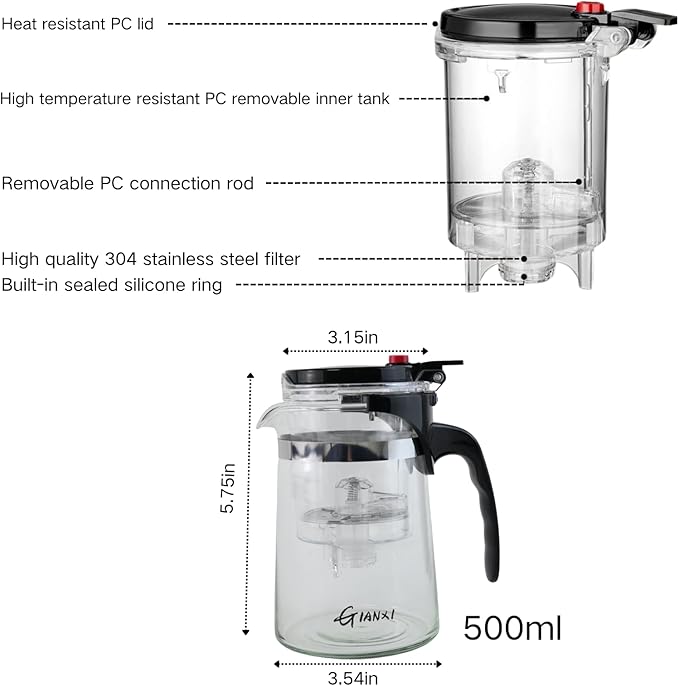 Pour Over Coffee Maker Smart Coffee Dripper with On/Off Switch Borosilicate Glass Small Coffee Pot with 50 Size 185 Japanese Basket Coffee Filters 20 oz/500ml Drip Coffee Brewer Machine (500ml)