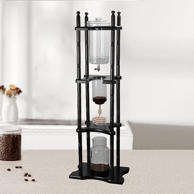 DNYSYSJ Iced Drip Coffee MakerCold Brew Drip Tower Iced Coffee Maker Glass Wooden Stand 2500ml 11.02x9.65x45.28inch Brown (Brown 2500ml)
