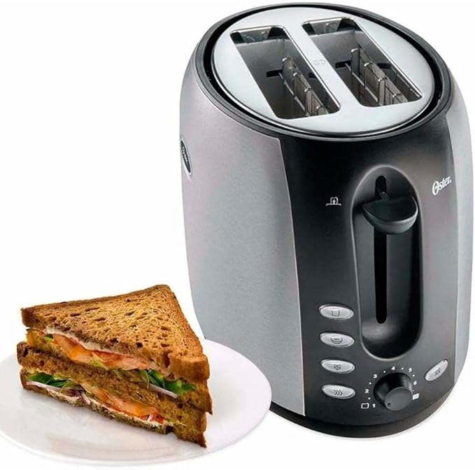 Oster 2-Slice Toaster with Extra Wide Slots Bagel Toaster for All Bread Types Brushed Stainless Steel