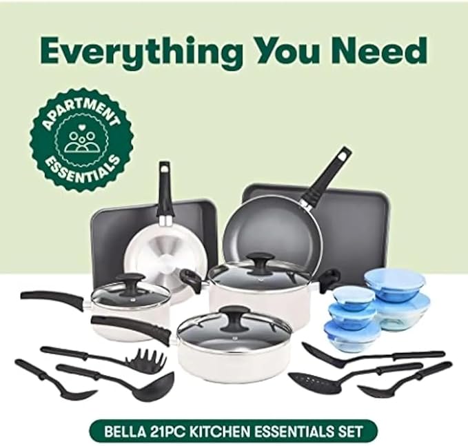 Nonstick Cookware Set with Glass Lids - Aluminum Bakeware Pots and Pans Storage Bowls &amp Utensils