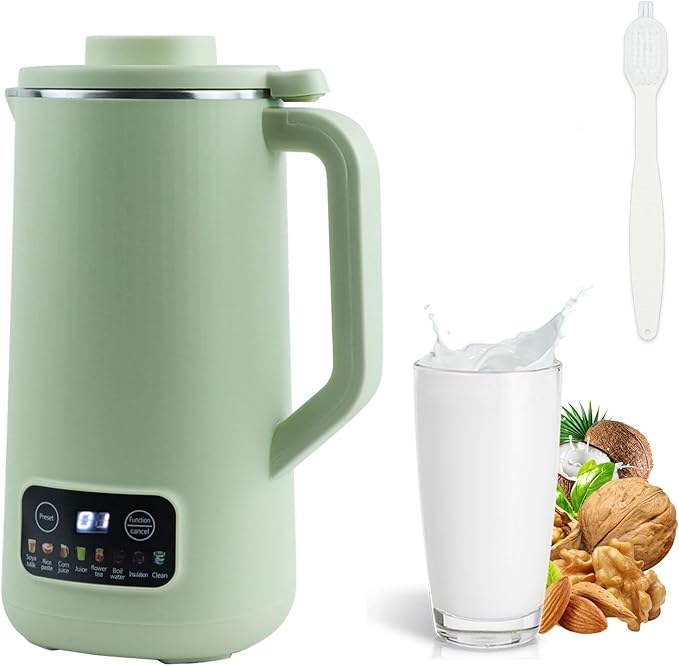Nut Milk Maker Machine 20 oz Automatic Milk Machine with 10 Blades Plant-Based Milk Oat Soy Dairy Beverages Soy Milk Maker with 12 Hours Timer/Keep Warm/Auto-clean(Green)