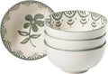 Bloomhouse - 2-Time Oprah’s Favorite Things - Valencia Flor 4 Piece 6” Cereal Bowl Set Stoneware Bowls Mediterranean Floral Decal Design Microwave &amp Dishwasher Safe Fern Green