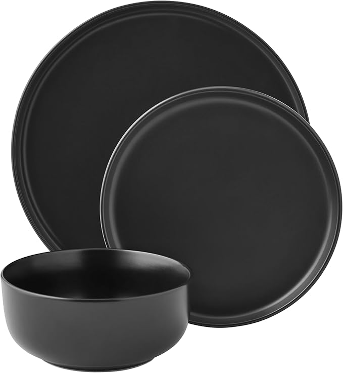 12-Piece Stoneware Dinnerware Set Matte Black