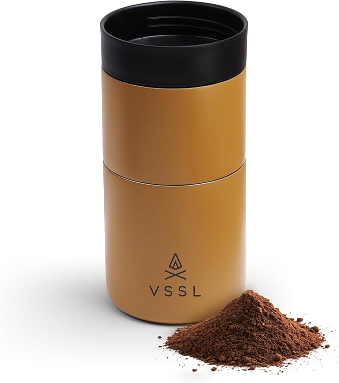 VSSL - Nest Pour Over Coffee Set | Coffee Maker for Camping | All-In-One Travel Pour Over | Transportable Dripper 10oz Stainless Steel Travel Mug | Compact Storage &amp Adventure Ready | Sahara