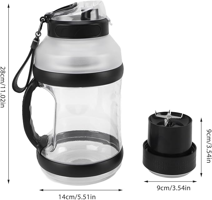 2L Portable Blender 18000rpm Shakes Blender Double Cap Design USB Travel Juice Cup Mini Fruit Mixer with 6 Blades for Shakes and Smoothies (Black)