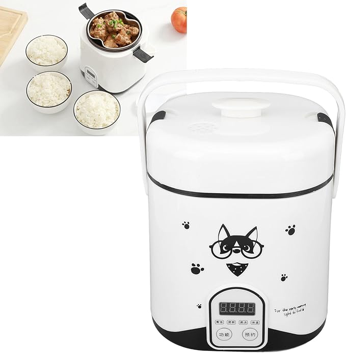 Mini Rice Cooker 1.2L Small Rice Cooker 180W Travel Rice Cooker 24V with Non Stick Inner Pot Steaming Plate Rice Spoon for Car Truck