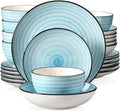 24 Piece Stoneware Elegant Modern Dinnerware Sets Service For 6 | Dishwasher Microwave Oven Safe Stackable Chip &amp Scratch Resistant Unique Handcrafted Design Aesthetic Turquoise Blue Color Durable