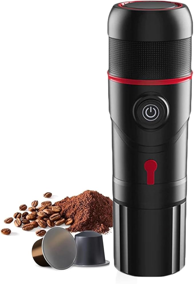 Portable Electric Espresso Machine Car Mini Coffee Maker with Heating Function 15 Bar Extraction Compatible with NS/DG Pods &amp Ground Coffee for Hiking Camping Travel RV Fishing