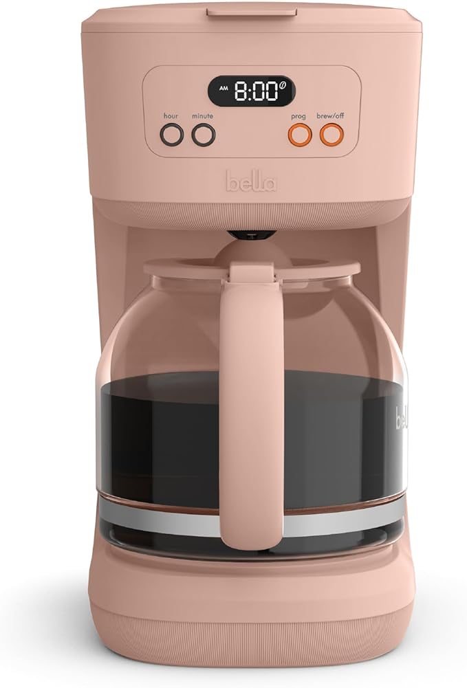 bella 12 Cup Programmable Coffee Marker Reusable Dishwasher Safe Accessories Easy LCD diaply Auto Shutoff 900 watt Blossom