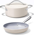 Nonstick Ceramic Cookware Set- 4.5qt Dutch Oven &amp 10 Frying Pan PFAS/PFOA/PTFE-Free All Cooktops Compatible Oven Safe to 500°F Even Heat Distribution (Cream)
