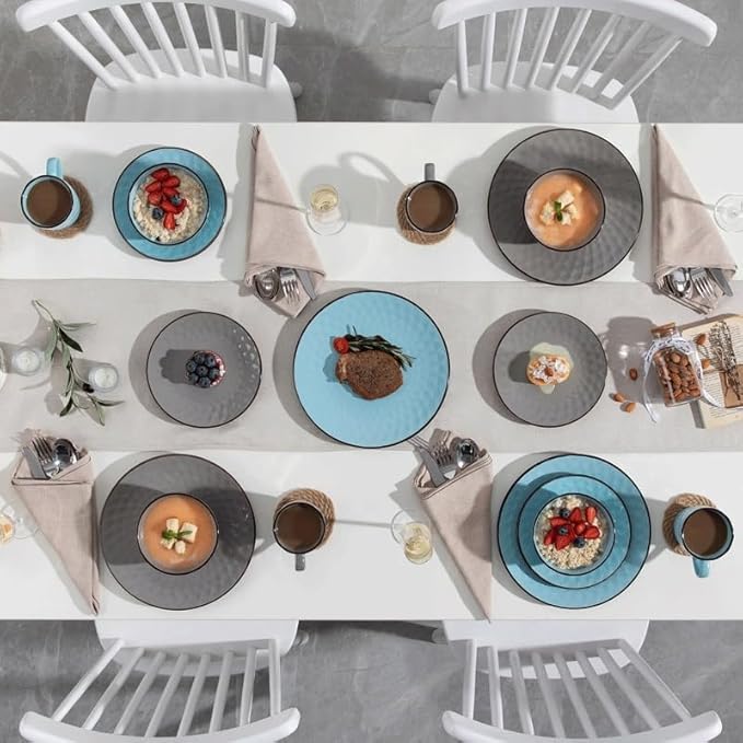 16 Stoneware Dinnerware Set with Dinner Plate Dessert Bowl Mug Tableware