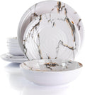 12 Piece Lightweight Melamine Dinnerware Set – Shatter-Resistant Dish Set for 4 with Plates and Bowls – Outdoor &amp Indoor Unbreakable Dinnerware (White)