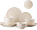 Plates and Bowls Sets12 Pieces Beige Dinnerware Sets for Kitchen Reactive Glaze Dishes Set for 4 Dishwasher and Microwave Safe Series Starflecked Shore (Beige)