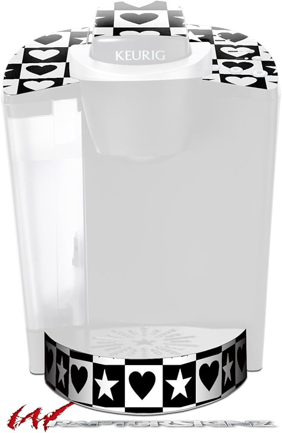 Decal Style Vinyl Skin compatible with Keurig K40 Elite Coffee Makers Hearts And Stars Black and White (COFFEE MAKER NOT INCLUDED)
