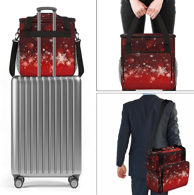 Xmas Snowflakes Coffee Maker Carrying Bag Portable Travel Storage Tote Bag Compatible with K-Mini or K-Mini Plus Single Serve Coffee Brewer Carrying Case with Multiple Pockets &amp Shoulder Strap
