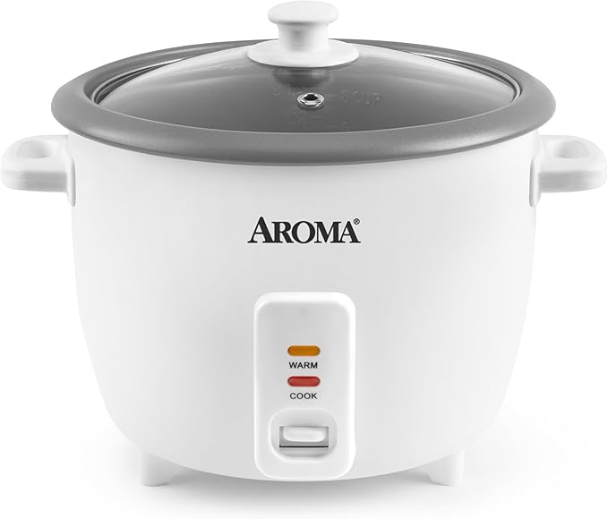 AROMA® Rice Cooker 8-Cup (Uncooked) / 16-Cup (Cooked) Pot-Style Rice Cooker and Soup Warmer with One-Touch Control 4 Qt White ARC-368NG