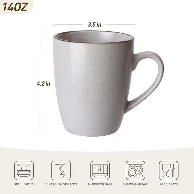 Famiware Venus Plates and Bowls Sets with Coffee Mugs Set 18 Pieces Stoneware Dinnerware Sets Ligth Gray