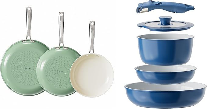 Redchef Ceramic Pots and Pans Set Non Stick Nonstick Kitchen Cookware Sets Non Toxic Pots and Pans Set Non Stick PFAS PFOA &amp PTFE Free Nonstick Frying Pans Set Ceramic Pan Skillet RV Cookwar