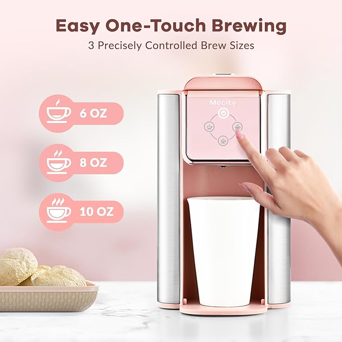 Mecity Pink Coffee Maker 3-in-1 Single Serve Coffee Machine For Flat Bottom Coffee Capsule Ground Coffee 6 to 10 Ounce Cup Removable 50 Oz Water Reservoir 120V 1150W