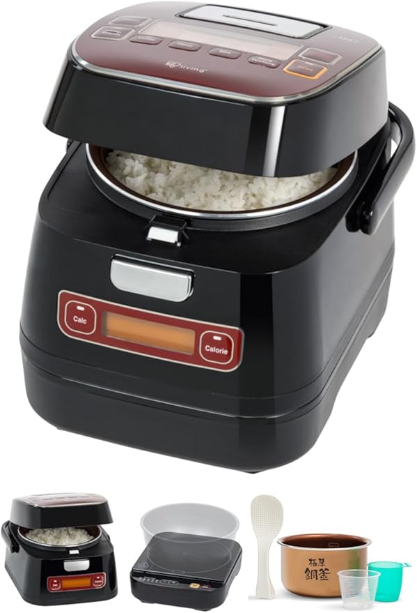 2-in-1 Rice Cooker and Induction Cooktop Burner 3-Cup (Uncooked) / 6-Cup (Cooked) and Warmer Portable and Compact IH Cooktop with Calorie Counter and Timer 7 Cooking Modes