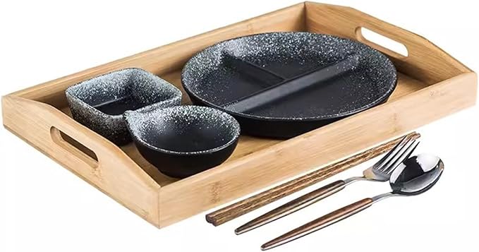 Divided Dinnerware Set 7-Piece Japanese Style with 8 Inch Compartments Plates Bowl and Dish Set Dishwasher &amp Microwave Safe Service for 1 (Color : B)