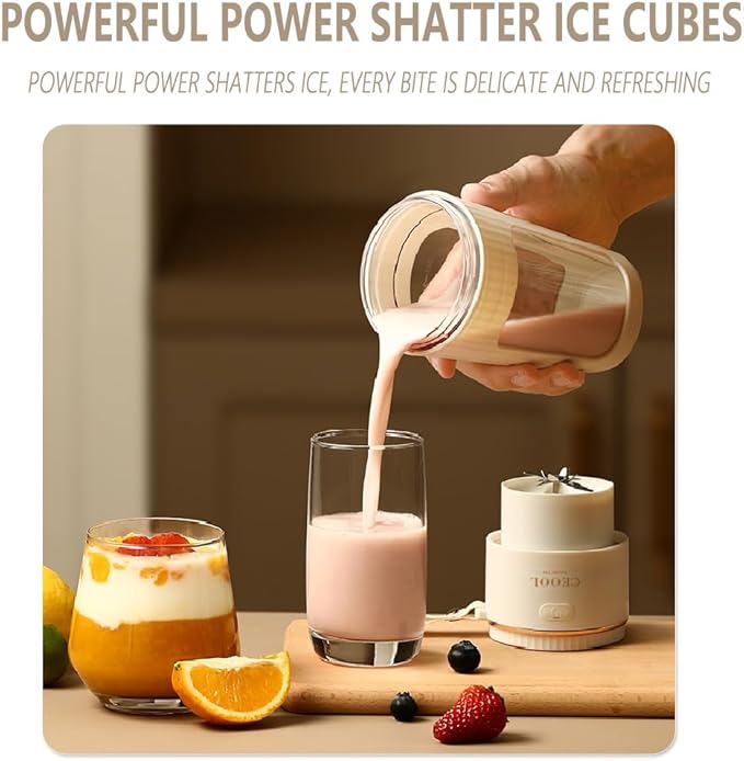 Portable Blender for Shakes and Smoothies 12OZ Personal Size Blenders with 10 Stainless Blades Mini Blender Cup for Kitchen Office Gym USB-C Rechargeable Travel Lid Licuadora Portatil