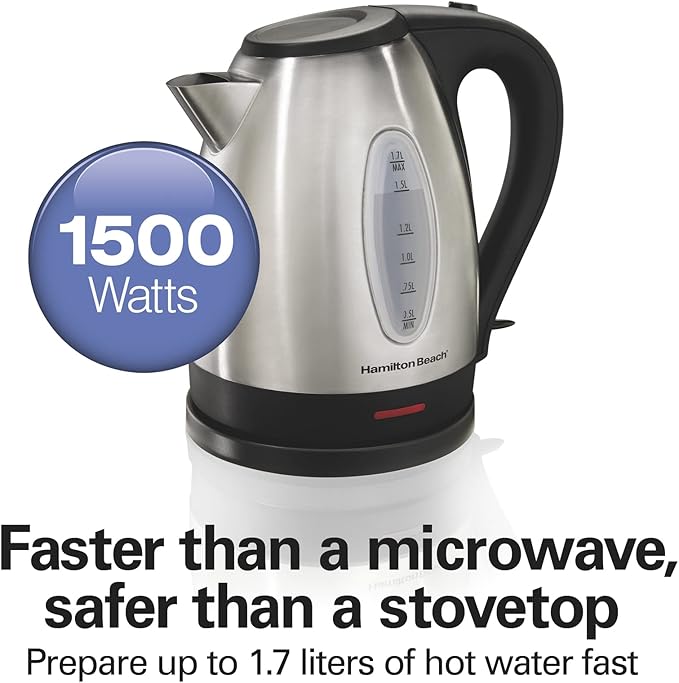 Hamilton Beach Retro Toaster with Wide Slots Sure-Toast Technology Bagel &amp Defrost Settings Auto Boost 2 Slice &amp Electric Tea Kettle Water Boiler &amp Heater 1.7 L Stainless Steel