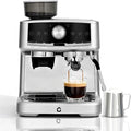20 Bar Stainless Steel Espresso Machine with Integrated Grinder Adjustable Shot Volume 1.5l Removable Water Tank Steam Milk Frother Wand for Home and Office Use Silver