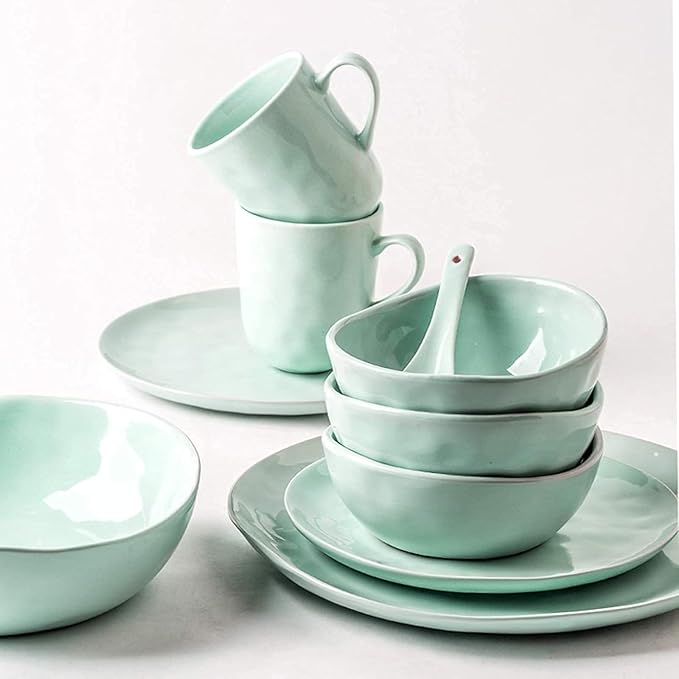Dinnerware Set Dinnerware Sets Cereals Bowls And Steak Plates Sets | 30 Pieces Light Green Ceramics Dinner Combination Set For Wedding