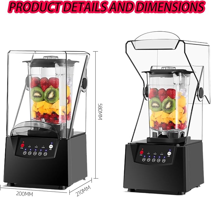 Professional Blender - 2600WIce Blender with Soundproof CoverSmart Panel6-Blade Design for Smoothies Nuts Ice and Fruits