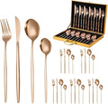 24 Piece Dinner Set for Daily Life Service for 6 Matte Slim Handle Easy Clean for Restaurant Kitchen Formal Events Parties Home Dishwasher Safe(Rose GoldD)