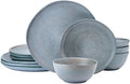 Mikasa Benson 12 Piece Stoneware Dinnerware Set Service for 4 Plate and Bowl Modern with Organic Freeform Shape for Everyday Dining Blue