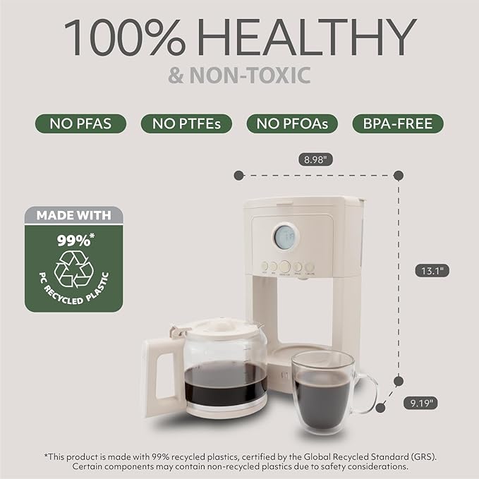 WILLOW Eco Series 12 Cup Drip Coffee Maker 24 HR Programmable Coffee Maker with Glass Coffee Pot Removable Filter Basket Keep Warm Function &amp Auto Shut-off Coffee Machine with Digital Display