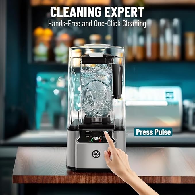 Commercial Professional Blender With Shield Quiet Sound Enclosure 2200W Industries Strong and Quiet Professional-Grade Power Self-Cleaning Silver