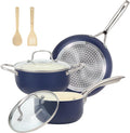 Pots and Pans Set 7 Piece Nonstick Ceramic Cookware Set Kitchen Induction Cookware Sets Pots and Pans Non Stick with Oven Safe Handle 100% PFOA Free Blue