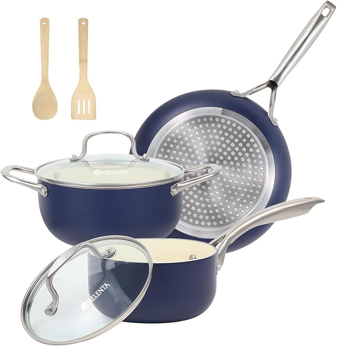 Pots and Pans Set 7 Piece Nonstick Ceramic Cookware Set Kitchen Induction Cookware Sets Pots and Pans Non Stick with Oven Safe Handle 100% PFOA Free Blue