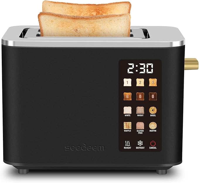 2-Slice Toaster with Touch Control 6 Shade Settings &amp 6 Bread Type 900W Removable Crumb Tray Countdown Display Smart Stainless Steel Design Black