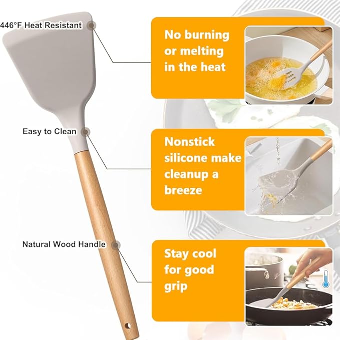 19 Piece Silicone Kitchen Utensil Set with Storage Bucket Non-Stick Cookware Tools Camping Chef Kit Food Grade Heat Resistant Silicone and Rust-Proof Coating