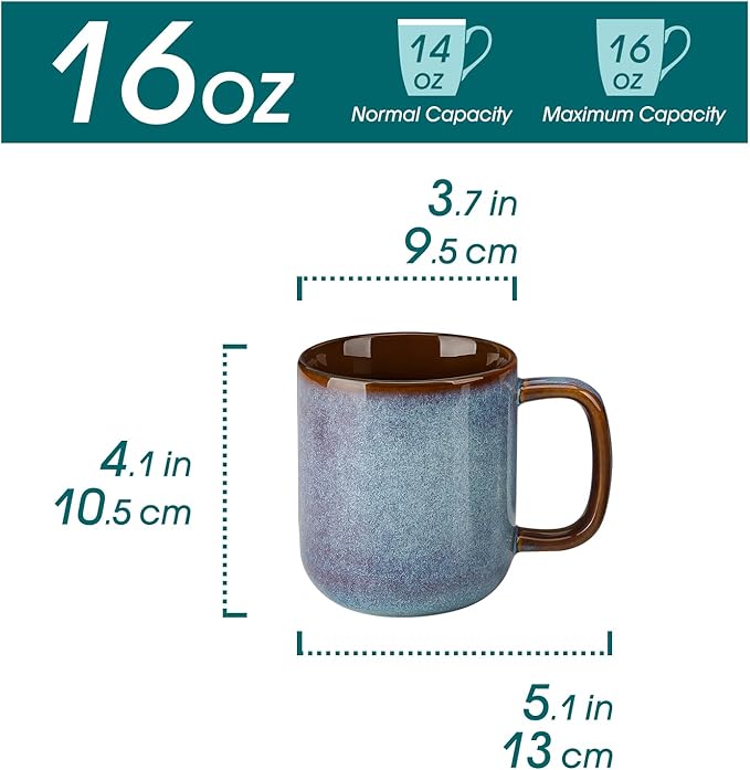 vancasso ONION Ceramic Plates and Bowls Sets 12 Pieces Blue Dinnerware Sets and 16 oz Large Ceramic Coffee Cups Set of 6 Stoneware Mugs with Handle for Latte Tea Cappuccino
