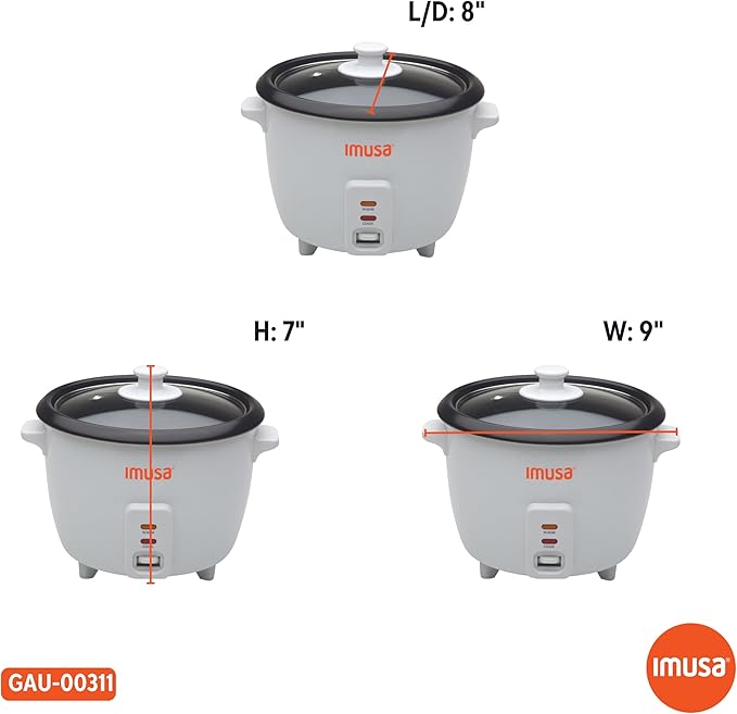 IMUSA Mini Electric Rice Cooker 6 Cup Cooked 3 Cup Uncooked – Ceramic Nonstick Pot Small Multi Cooker for Rice Quinoa Oatmeal Stew – Keep Warm – Compact for Dorm RV Kitchen