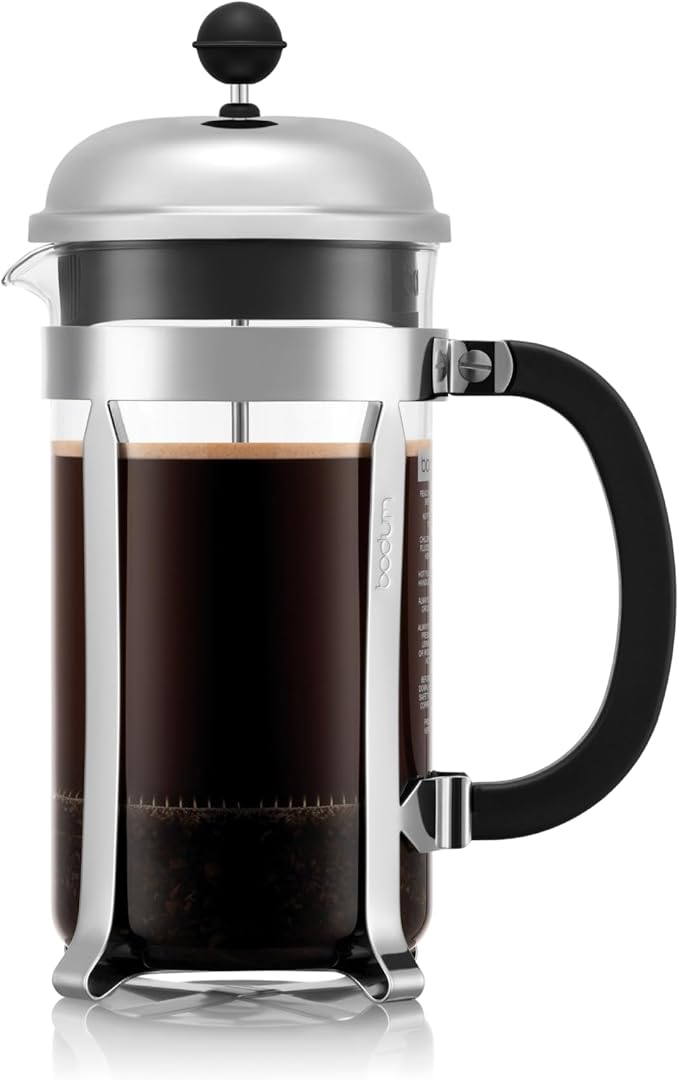 Bodum 34oz Chambord French Press Coffee Maker High-Heat Borosilicate Glass Polished Stainless Steel – Made in Portugal