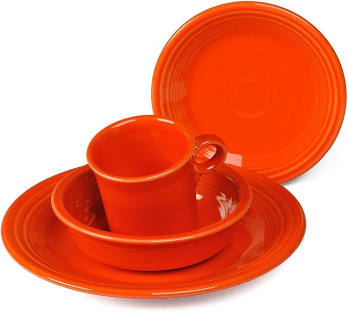 Fiesta® 4-Piece Classic Rim Place Setting – Durable Ceramic Lead-Safe Dishwasher/Microwave/Oven Safe – Made in USA Dinnerware - Poppy